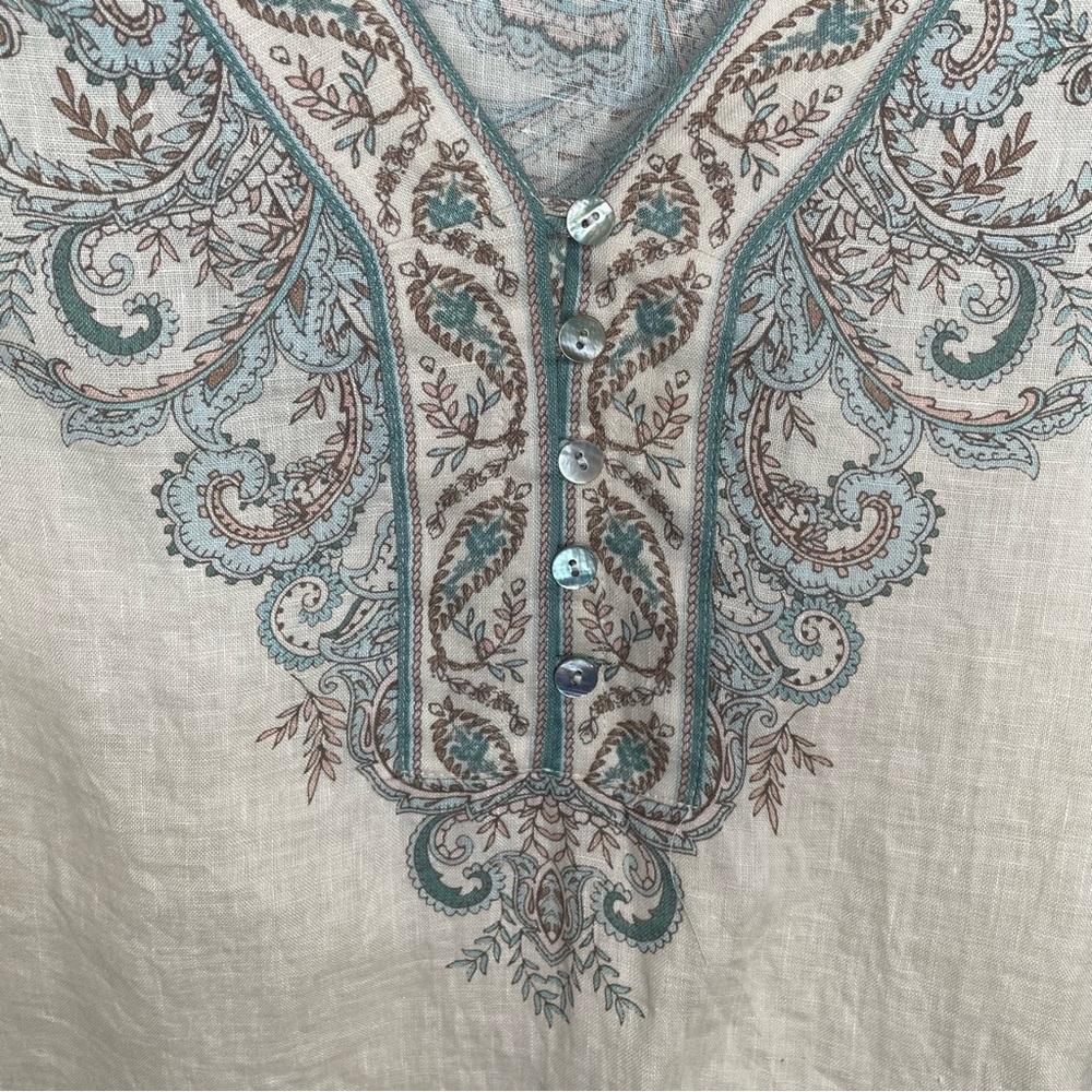 J. Jill Love Linen Ornate Paisley Bohemian Lagenlook Top in Barley Elegant XL - Picture 7 of 14